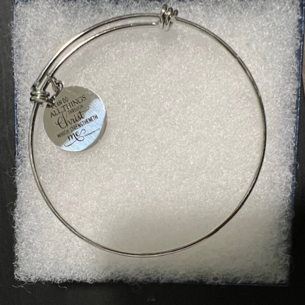 Silver Wire Bracelet with Bible Verse Charm